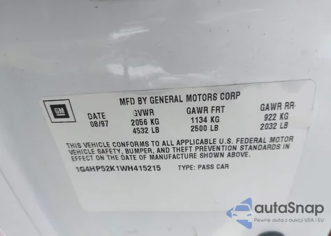 1998 Buick Lesabre Custom from USA, damaged, VIN 1G4HP52K1WH415215